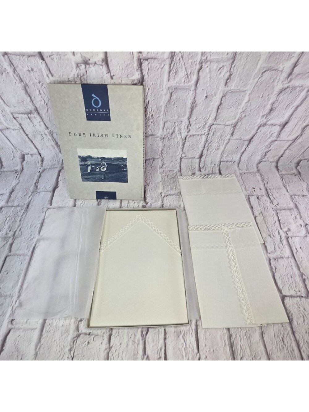Vintage Donegal Linens Pure Irish Linen Lace Napkins Set Of 4 18in New In Box
